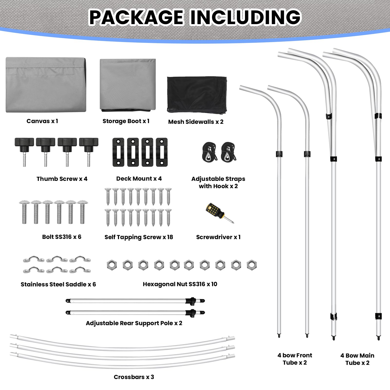 Kit completo de accesorios para montaje de toldo